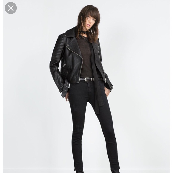 NWT ZARA REAL LEATHER BIKER JACKET WITH ZIPS COAT BLAZER PADDED QUILT All size
